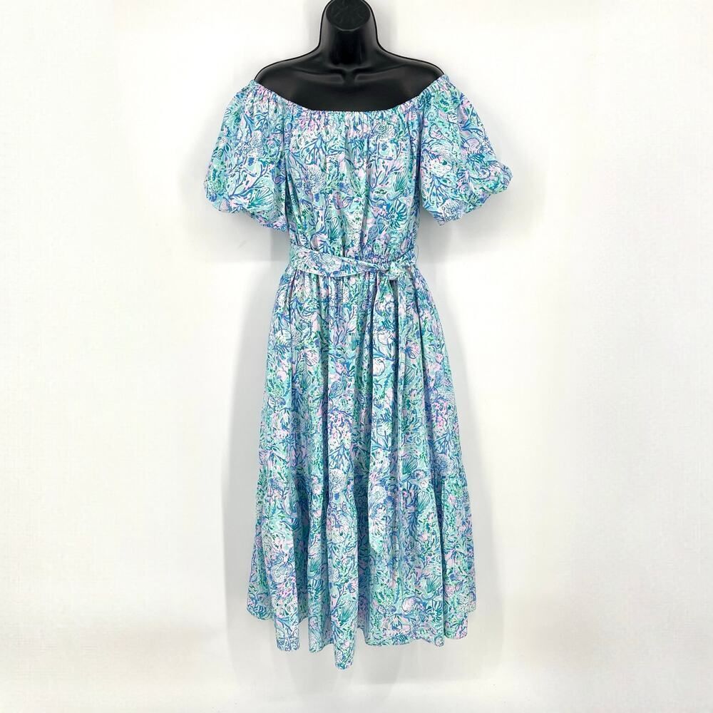 Lilly Pulitzer NEW Tamie Off The Shoulder Dress SZ XL Surf Blue Soleil It on Me